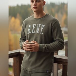 Vintage American Eagle Men's Brown Ribbed Knit Pullover Spell Out Logo Sz XL Y2K